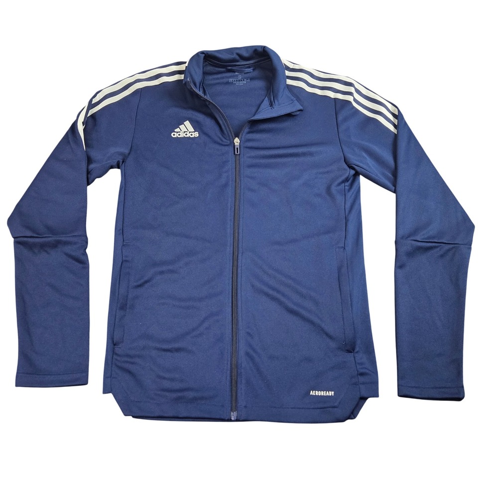 Adidas Track Jacket Mens Small Navy‎ Blue Aeroready Primegreen Full Zip Athletic